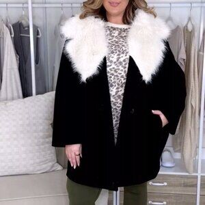 Scoop Faux Fur Collar Pea Coat